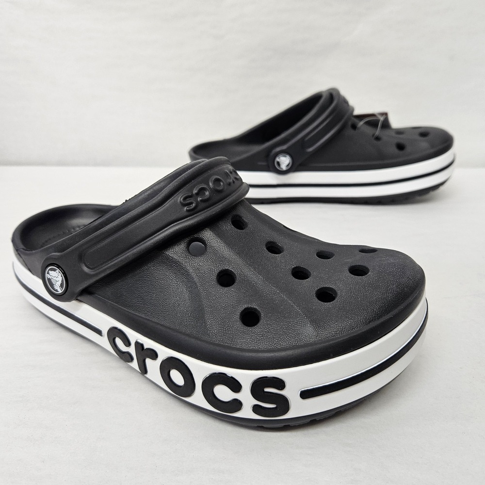 Crocs Bayaband Clogs Slip On Comfort Shoes 205089-066 Black White Women's Size 6